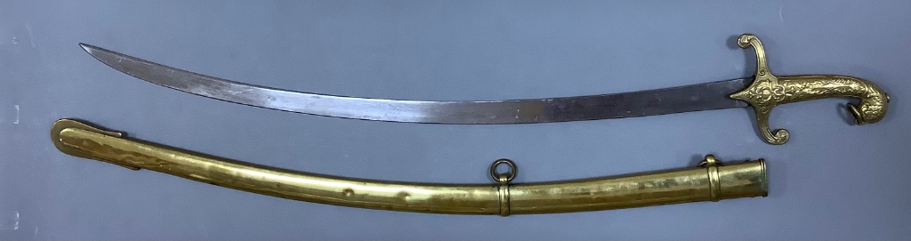 A Victorian Mameluke hilt sabre, length 88cm, the etched blade by C. Webb, 23 Old Bond Street London